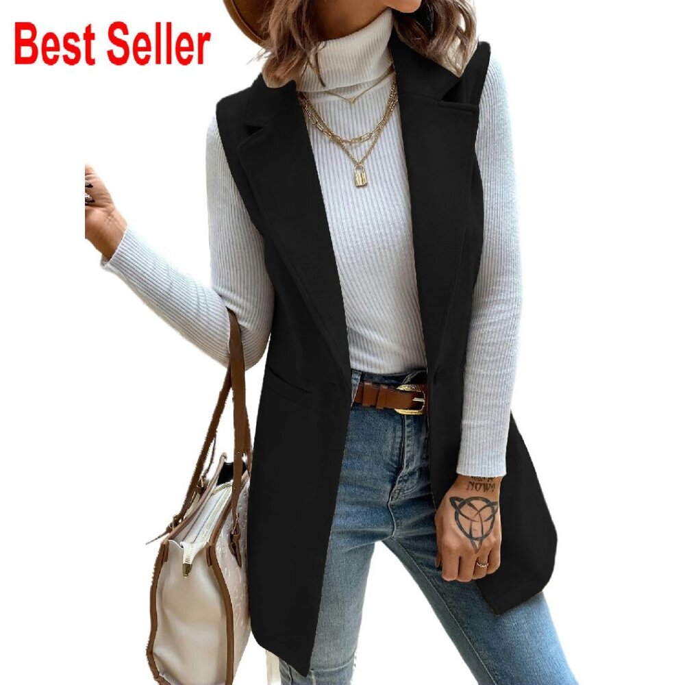 Wool Blazer Vest Sleeveless Outerwear Classic Chic Fall Winter Fashion